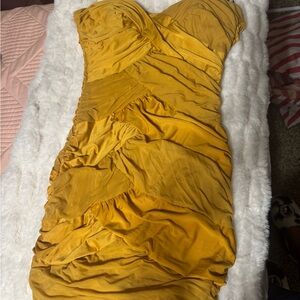 Bebe Yellow Strapless Dress